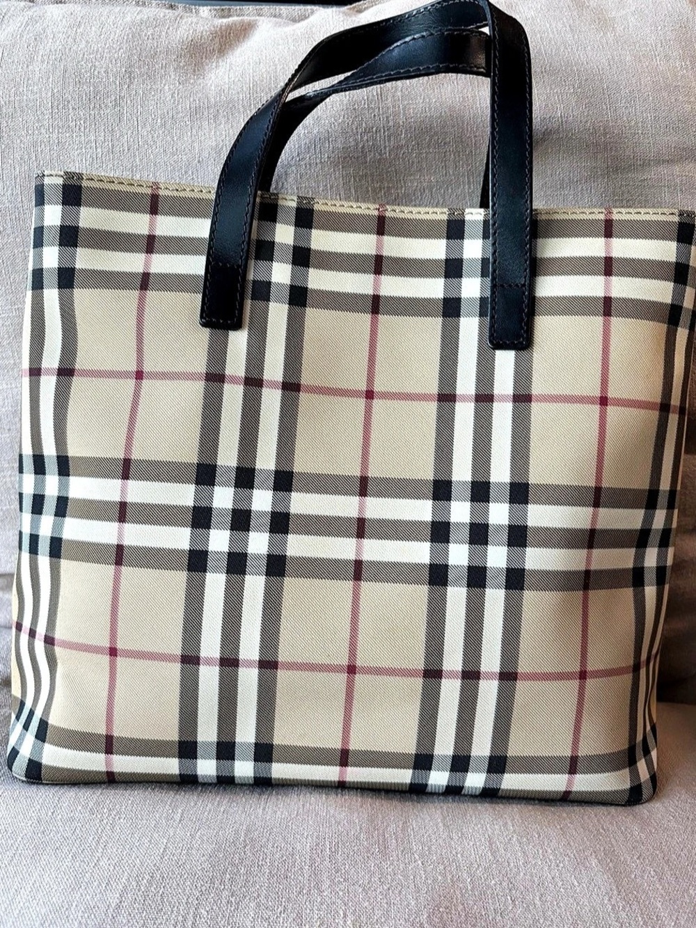 Burberry Plaid Tote in Beige & Black